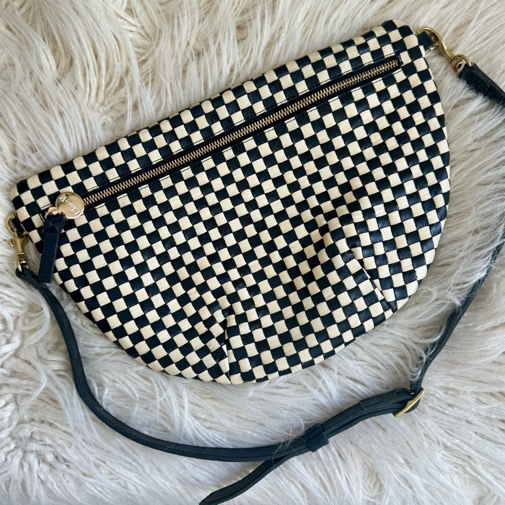 Clare V Grande Fanny: Black & Cream Woven